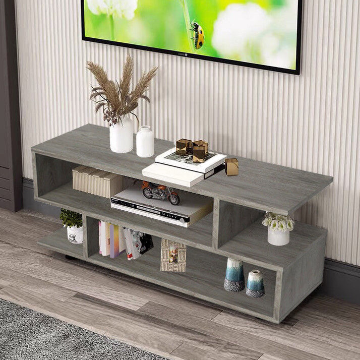 Modern Open Storage TV Console , Wood and Metal TV Stand in Wood Finish