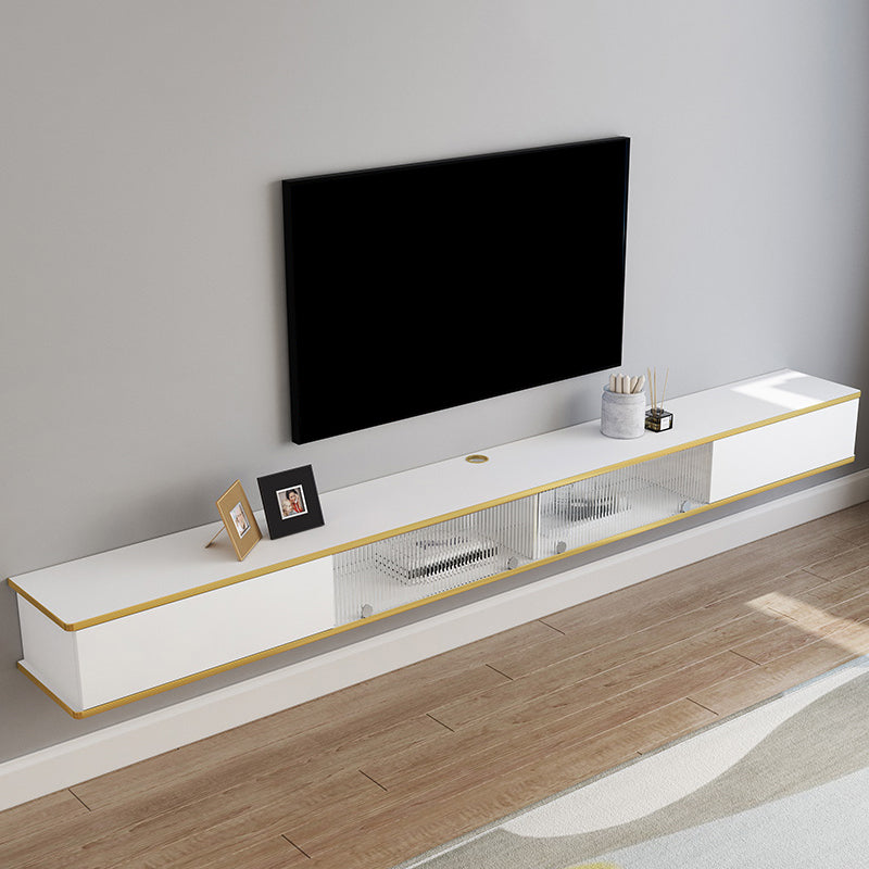 Contemporary Style White TV Stand Faux Wood Wall-mounted TV Cabinet