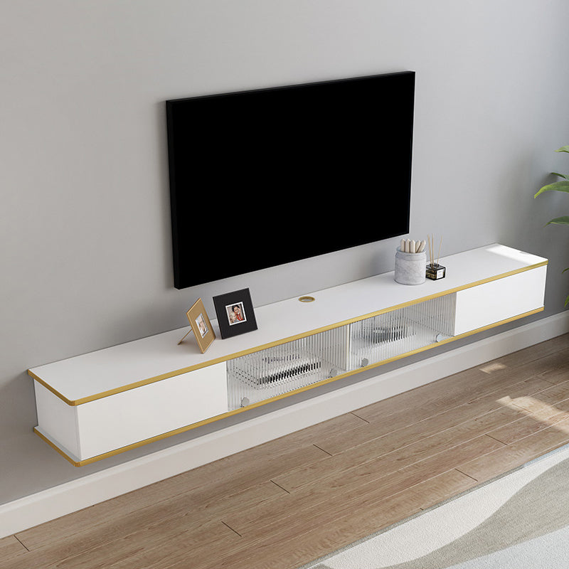 Contemporary Style White TV Stand Faux Wood Wall-mounted TV Cabinet