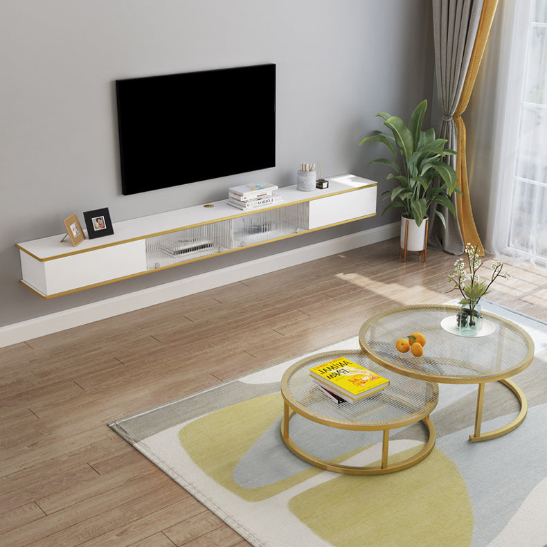 Contemporary Style White TV Stand Faux Wood Wall-mounted TV Cabinet