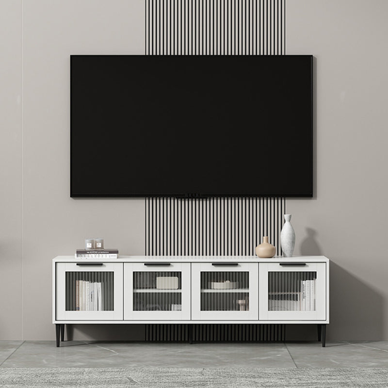 Scandinavian Enclosed Storage TV Stand Faux Wood TV Cabinet with 4 Doors