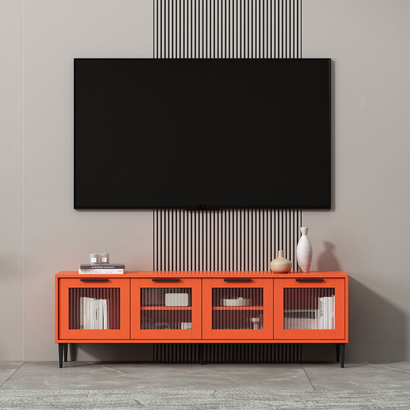 Scandinavian Enclosed Storage TV Stand Faux Wood TV Cabinet with 4 Doors