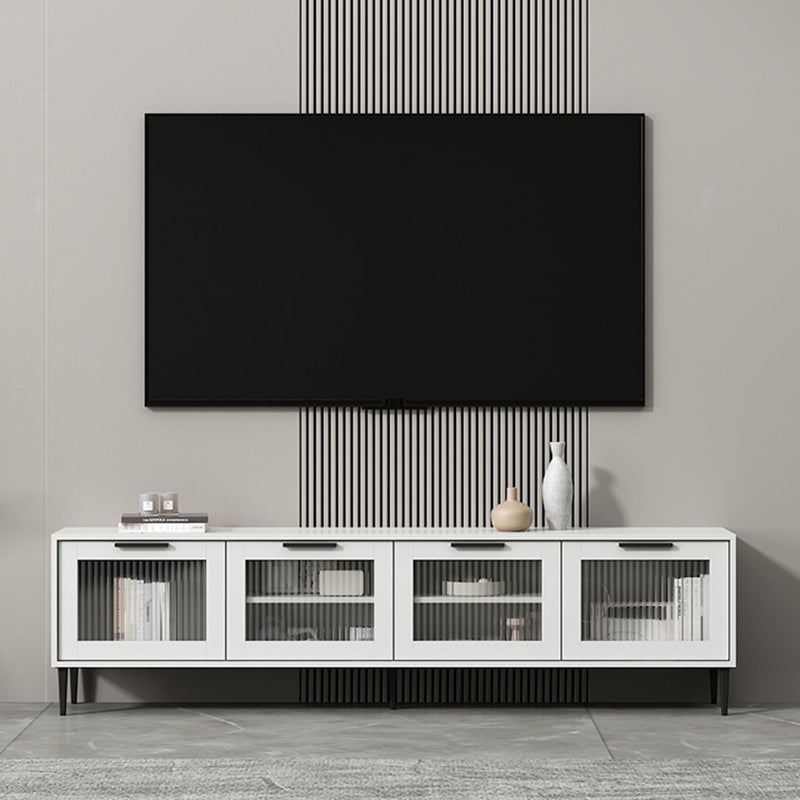 Scandinavian Enclosed Storage TV Stand Faux Wood TV Cabinet with 4 Doors