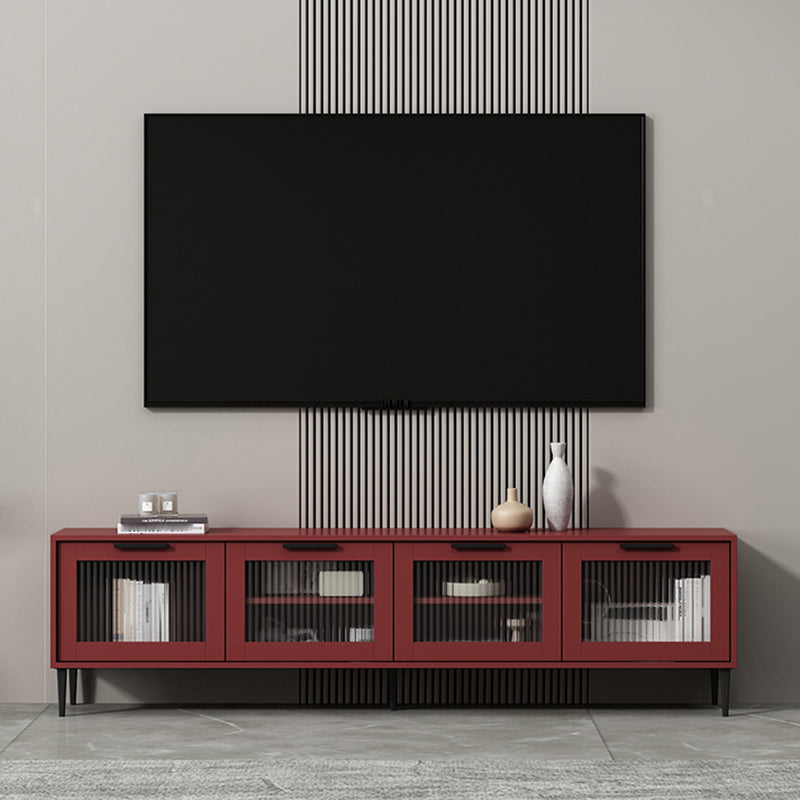 Scandinavian Enclosed Storage TV Stand Faux Wood TV Cabinet with 4 Doors