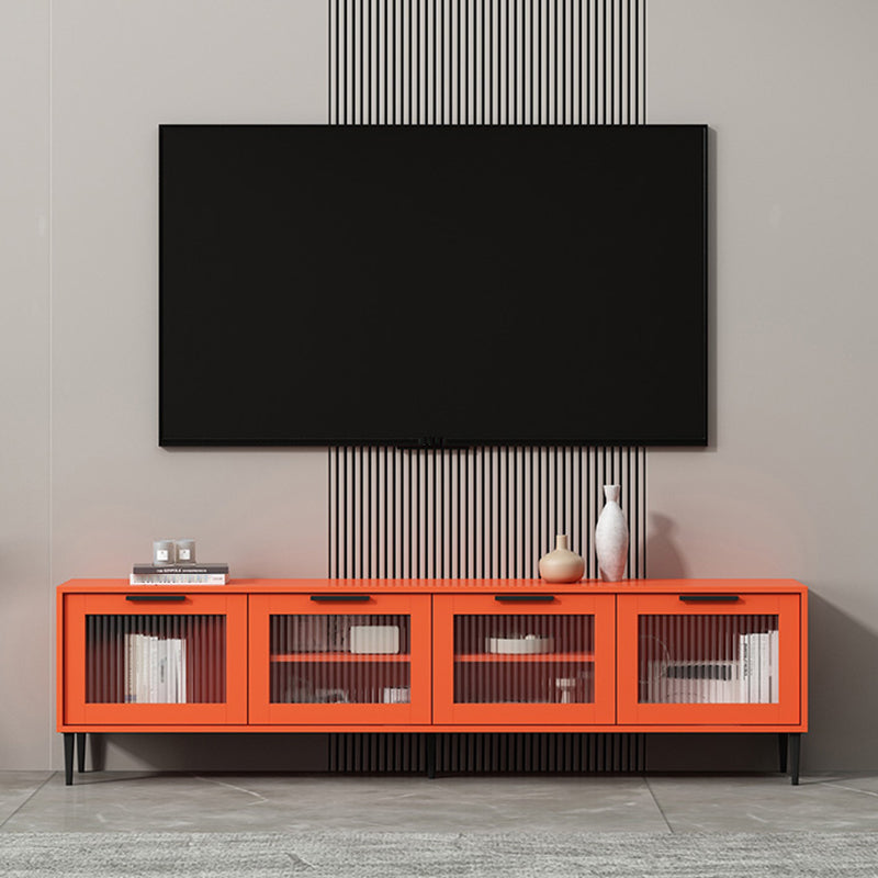 Scandinavian Enclosed Storage TV Stand Faux Wood TV Cabinet with 4 Doors