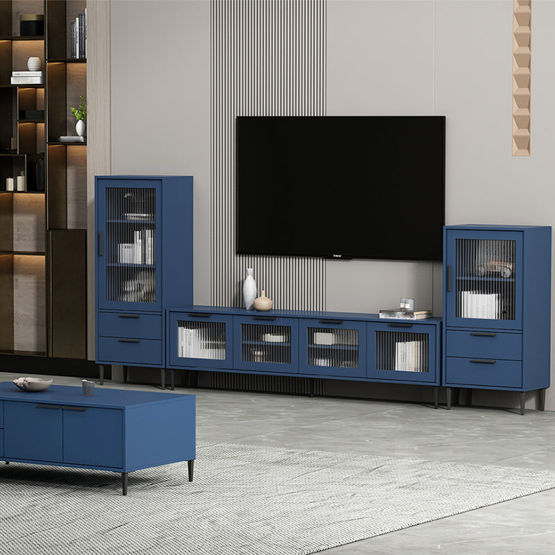 Scandinavian Enclosed Storage TV Stand Faux Wood TV Cabinet with 4 Doors