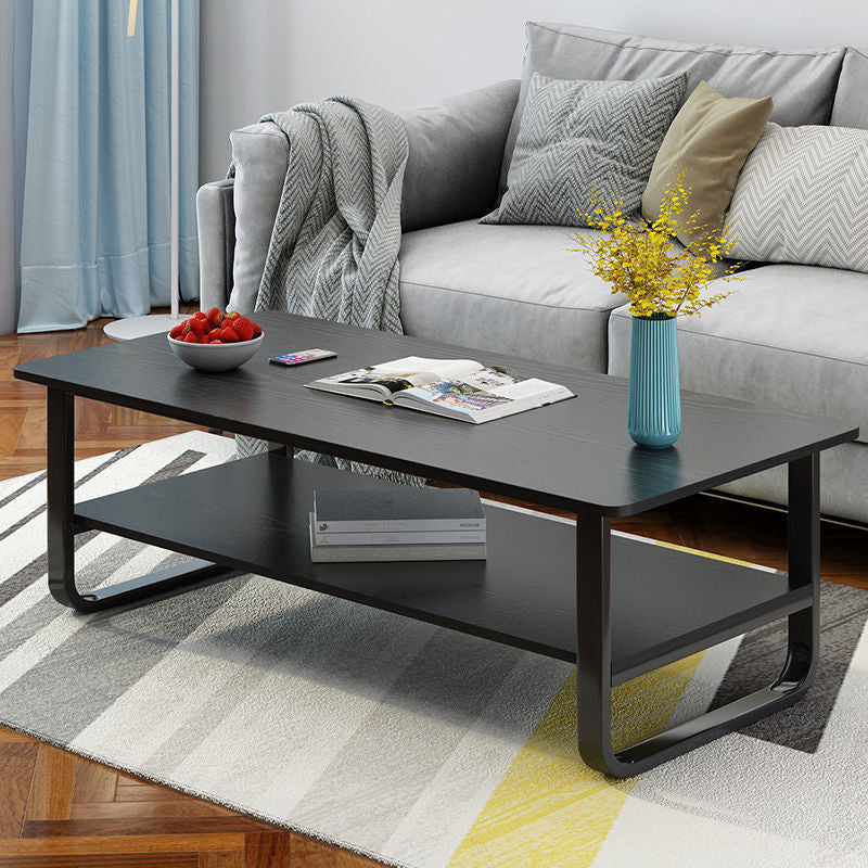 15.7" H Modern Rectangle Wooden Coffee Table Steel Sled Cocktail Table with Shelf