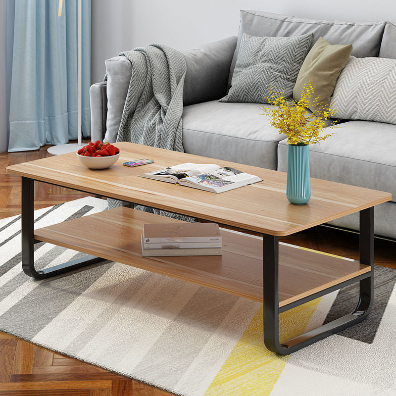 15.7" H Modern Rectangle Wooden Coffee Table Steel Sled Cocktail Table with Shelf