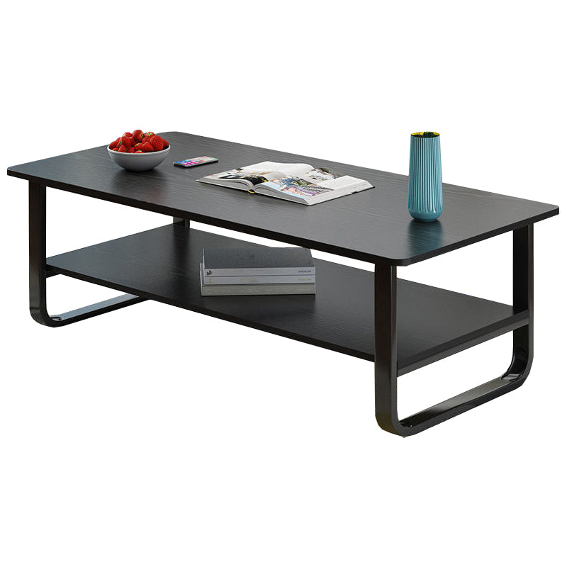 15.7" H Modern Rectangle Wooden Coffee Table Steel Sled Cocktail Table with Shelf