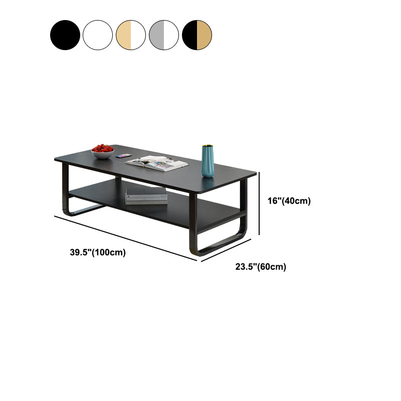 15.7" H Modern Rectangle Wooden Coffee Table Steel Sled Cocktail Table with Shelf