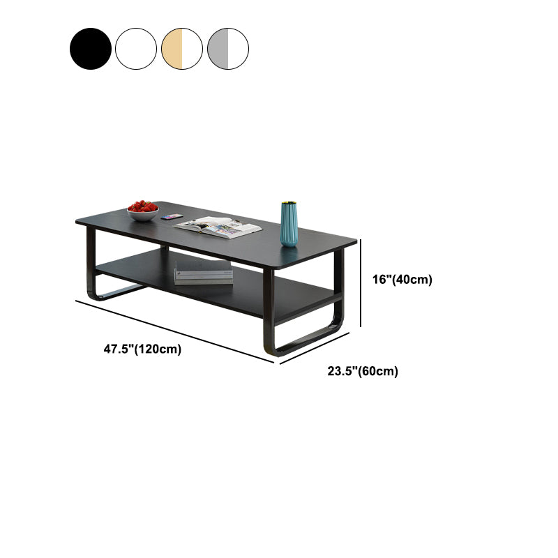 15.7" H Modern Rectangle Wooden Coffee Table Steel Sled Cocktail Table with Shelf