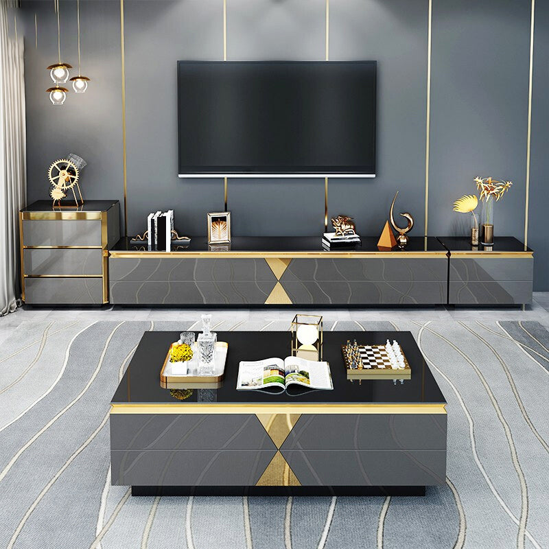 Glam TV Media Stand with Drawers Glass Top Media Console for Living Room