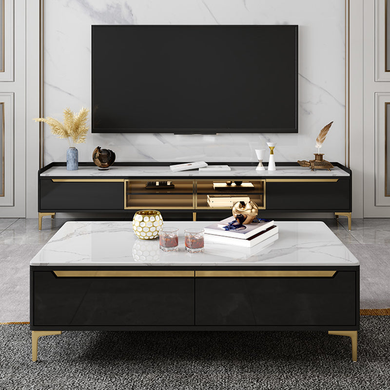 Glam Style Stone TV Stand Enclosed Storage TV Cabinet with Door and Drawers