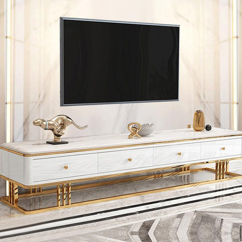 Glam Style Stone TV Stand Black and White TV Cabinet with Drawers