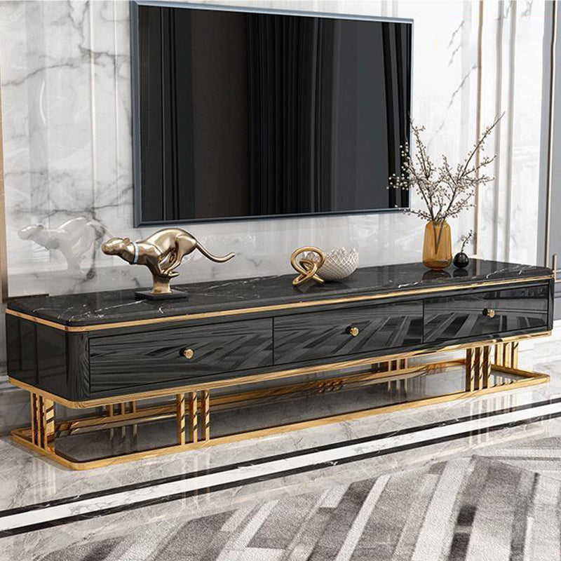 Glam Style Stone TV Stand Black and White TV Cabinet with Drawers