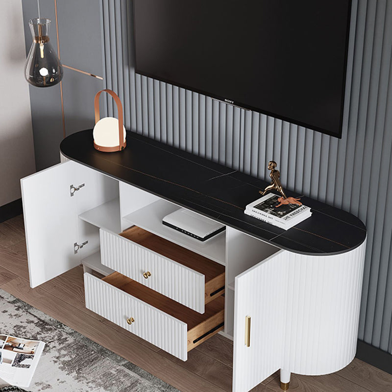 Black and White TV Stand Glam Style Stone TV Cabinet with Doors and Drawers