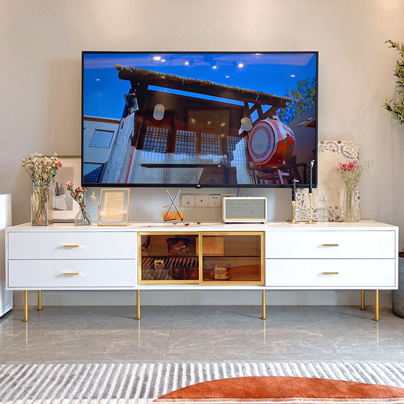 Glam Style Stone TV Stand 4 Drawers Enclosed Storage TV Cabinet