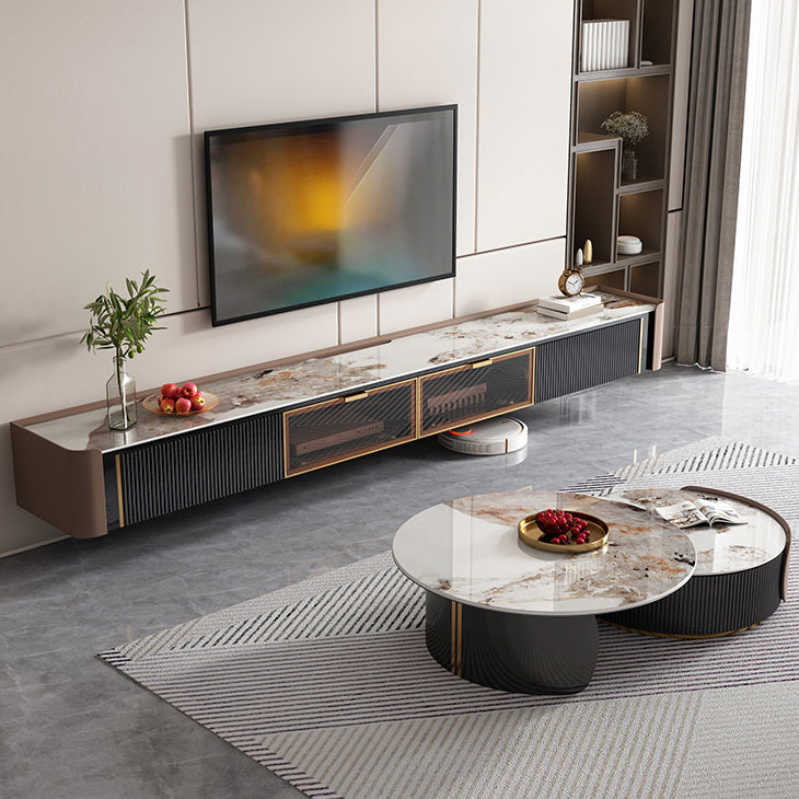 Glam Style Stone TV Stand Wall-mounted TV Cabinet with Doors and Drawers