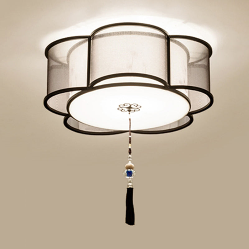 New Chinese Style Ceiling Light Geometry Shape Ceiling Lamp with Fabric Shade for Bedroom