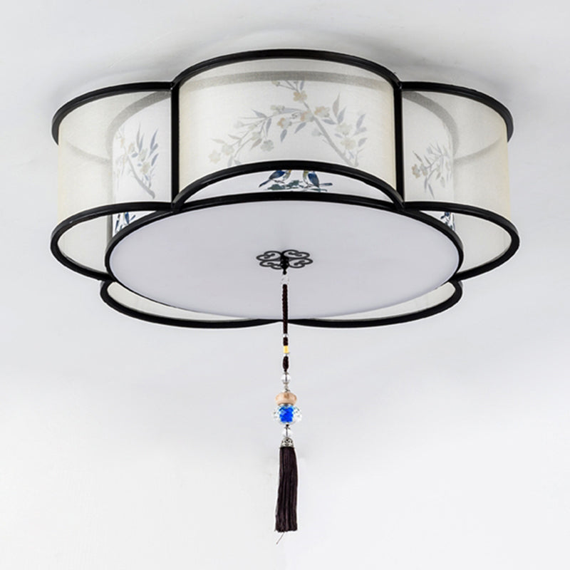 New Chinese Style Ceiling Light Geometry Shape Ceiling Lamp with Fabric Shade for Bedroom