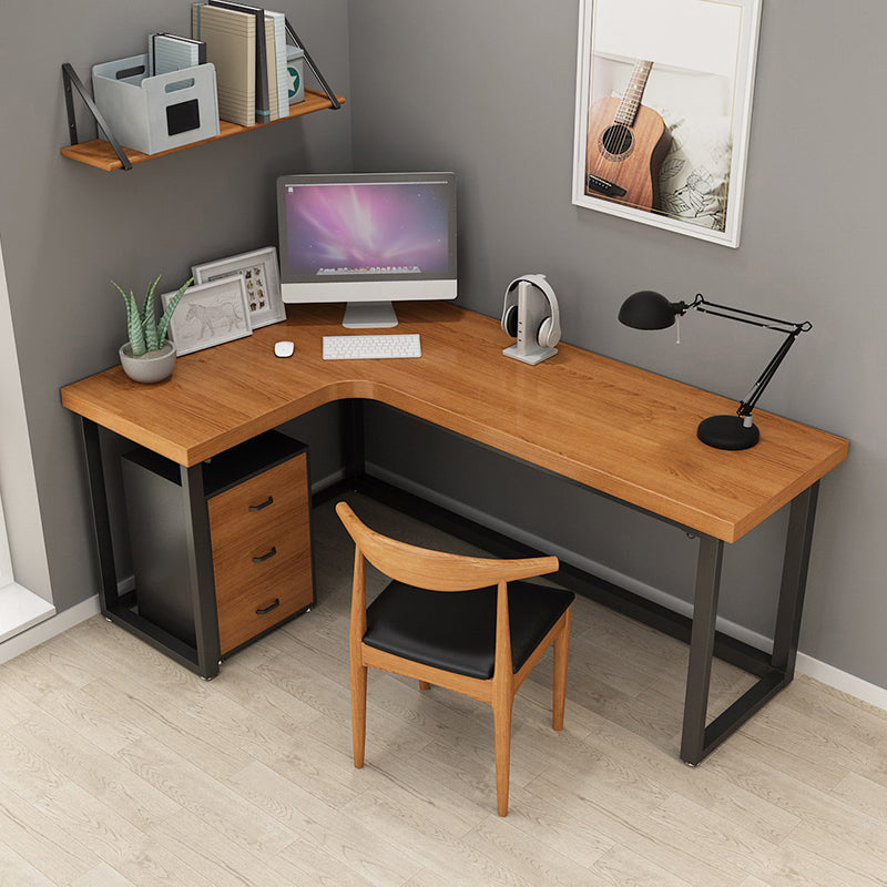 Solid Pinewood Industrial Office Desk L-Shape Fixed Writing Table