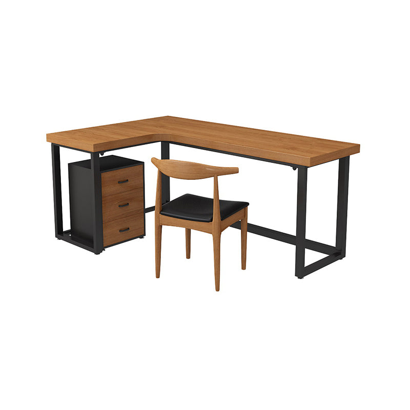 Solid Pinewood Industrial Office Desk L-Shape Fixed Writing Table