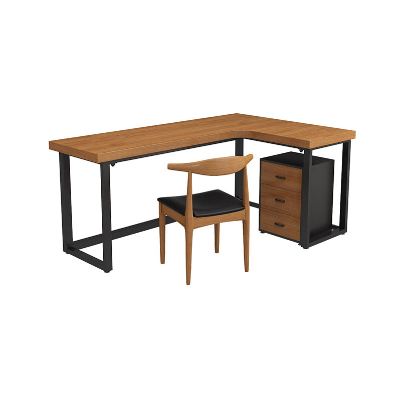 Solid Pinewood Industrial Office Desk L-Shape Fixed Writing Table