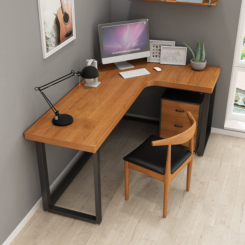 Solid Pinewood Industrial Office Desk L-Shape Fixed Writing Table