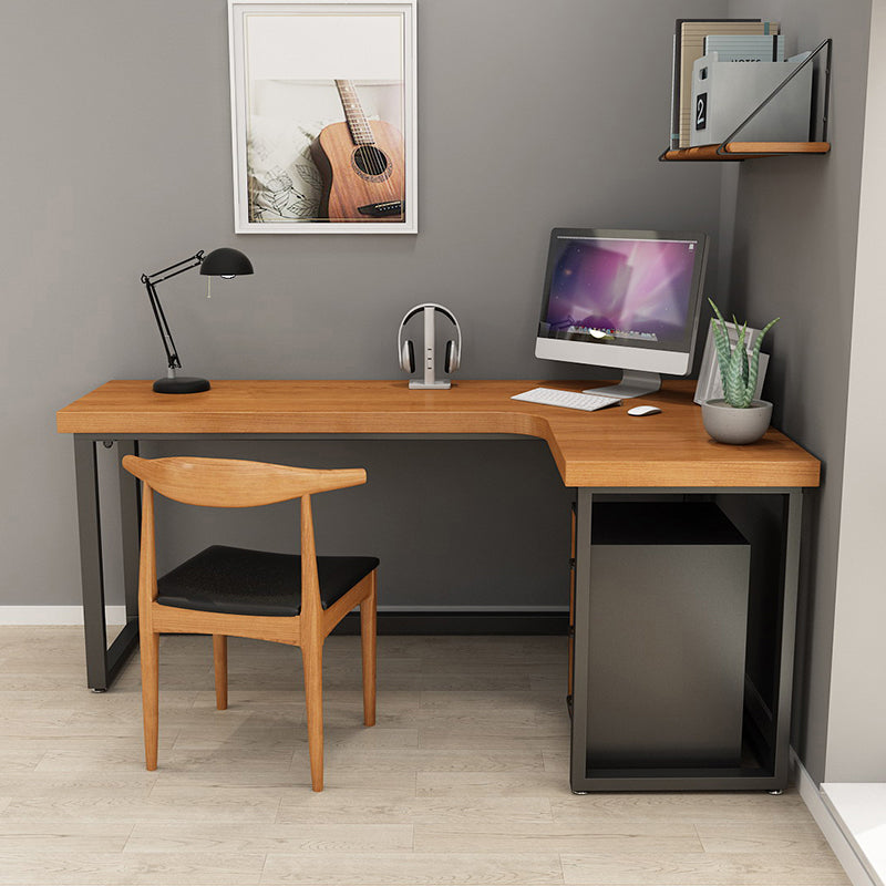 Solid Pinewood Industrial Office Desk L-Shape Fixed Writing Table