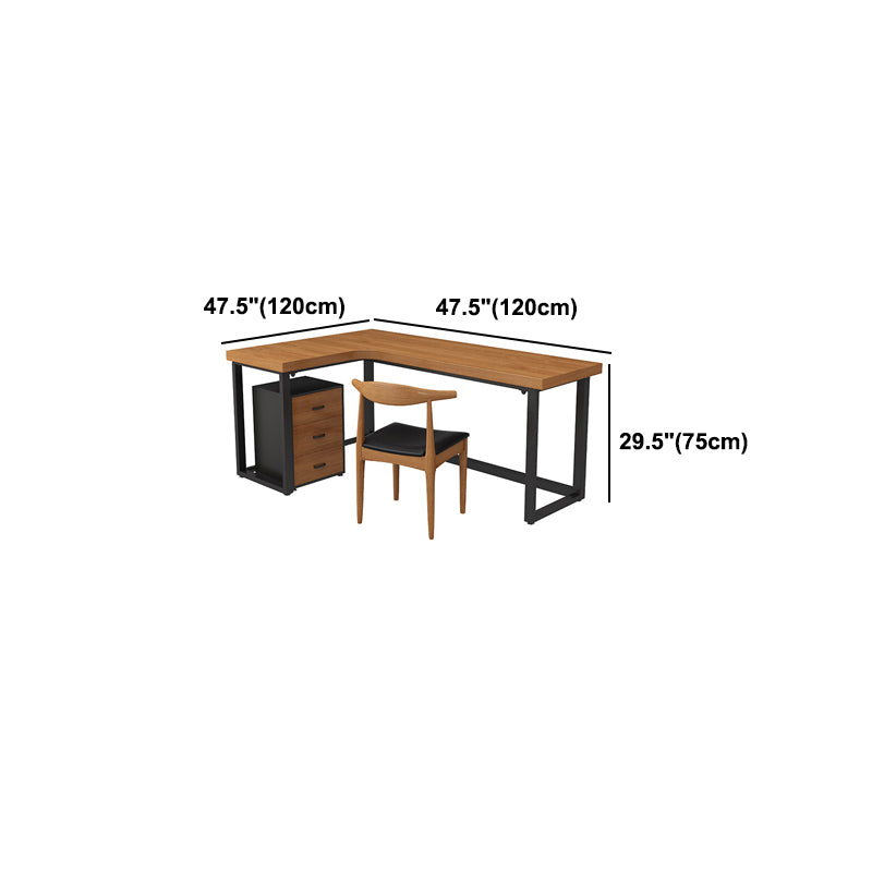 Solid Pinewood Industrial Office Desk L-Shape Fixed Writing Table