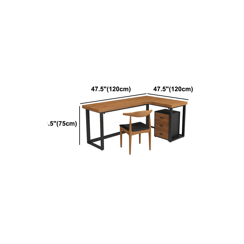 Solid Pinewood Industrial Office Desk L-Shape Fixed Writing Table