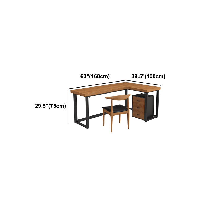 Solid Pinewood Industrial Office Desk L-Shape Fixed Writing Table