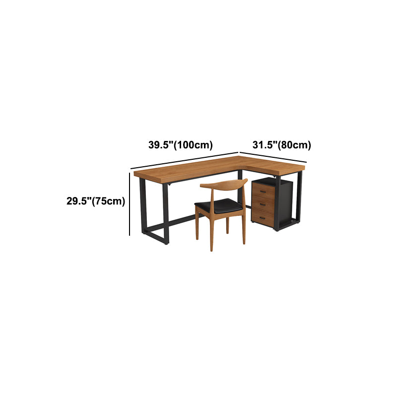 Solid Pinewood Industrial Office Desk L-Shape Fixed Writing Table