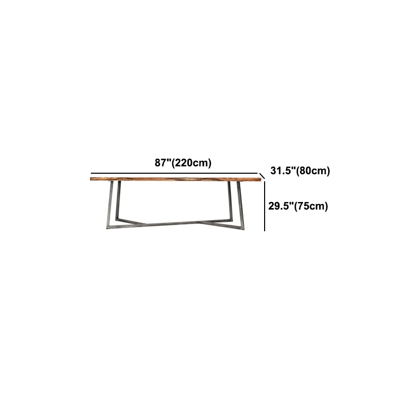 Industrial Pine Wood Office Desk Rectangular Desk with Metal Base