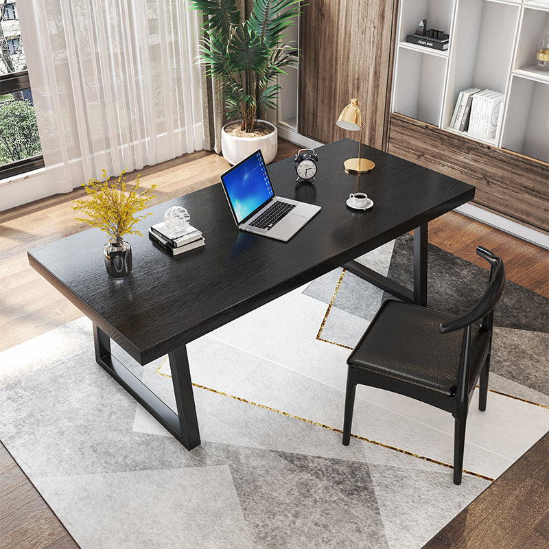 Industrial Rectangular Writing Desk Black Top Solid Wood Office Desk