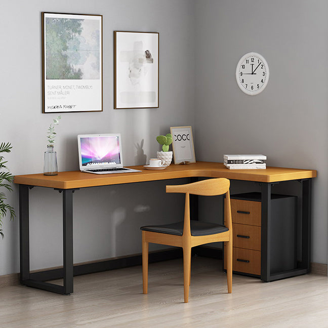 Solid Wood Writing Desk Industrial Style L-Shape Writing Desk for Home Office