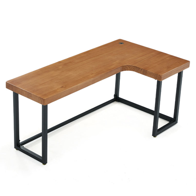 Solid Wood Home Writing Table Industrial L-Shape Fixed Working Table