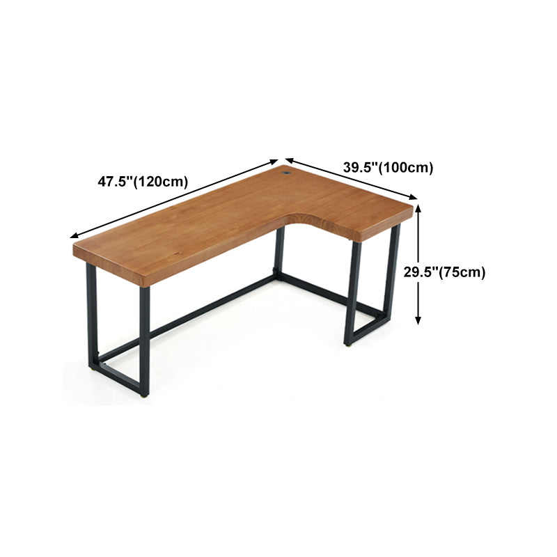 Solid Wood Home Writing Table Industrial L-Shape Fixed Working Table