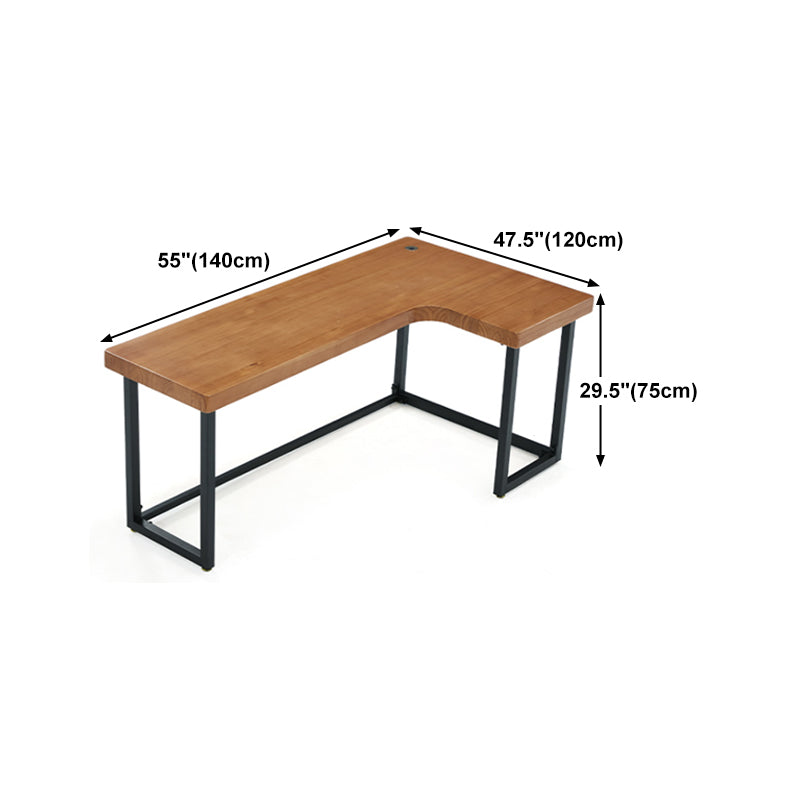 Solid Wood Home Writing Table Industrial L-Shape Fixed Working Table