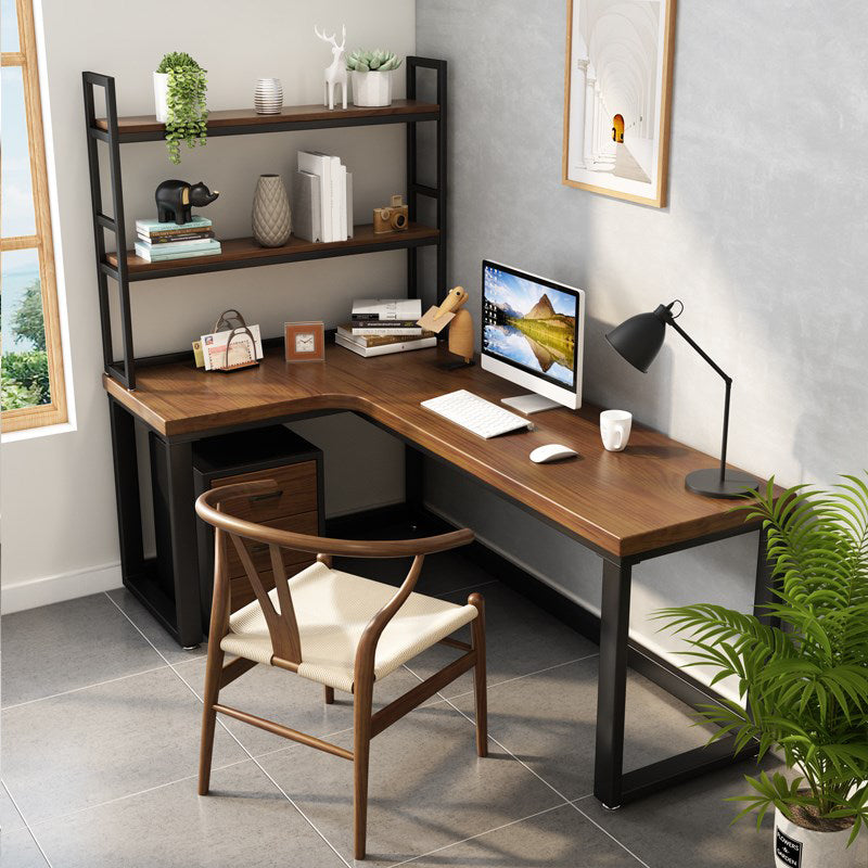 Industrial Office Desk L-Shape Solid Wood Writing Table for Home