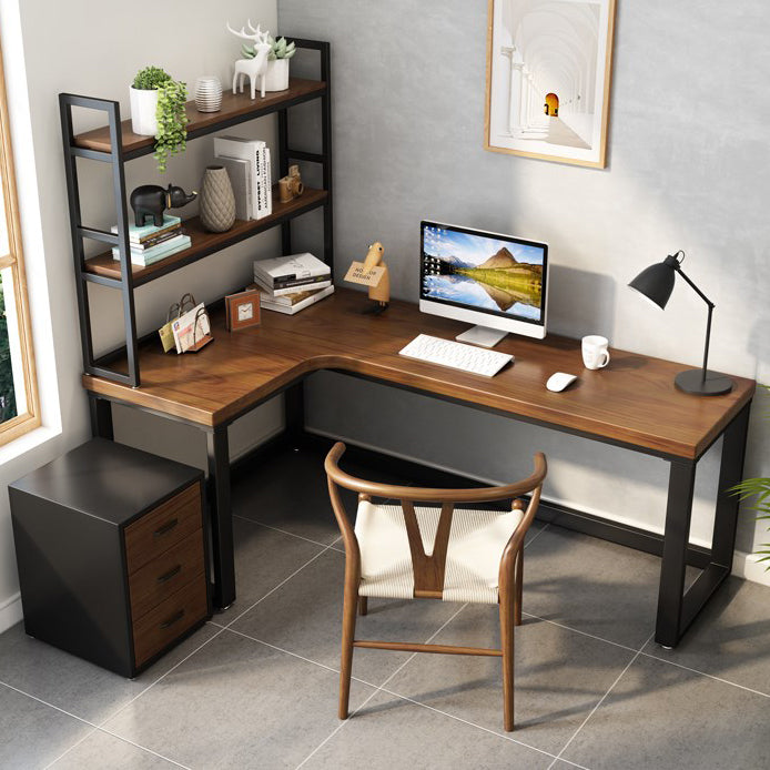 Industrial Office Desk L-Shape Solid Wood Writing Table for Home