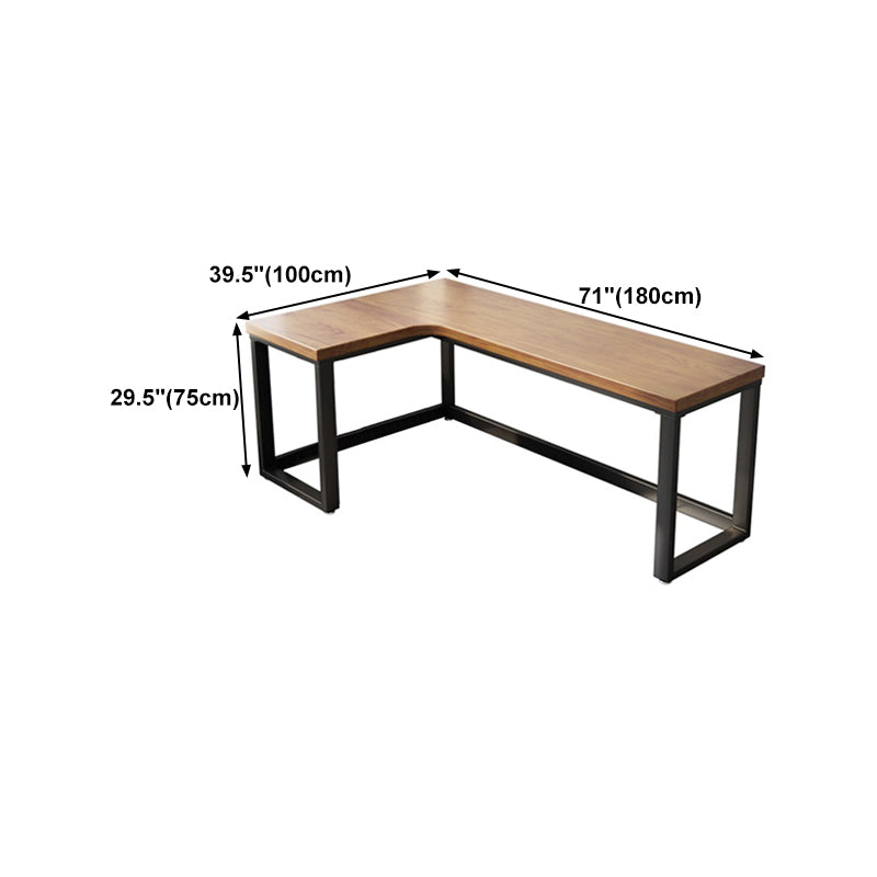 Industrial Office Desk L-Shape Solid Wood Writing Table for Home