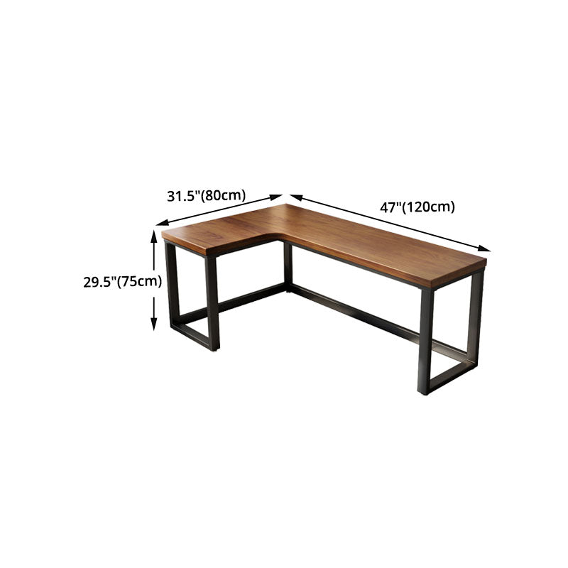 L-Shape Writing Table Industrial Solid Wood Fixed Home Working Table