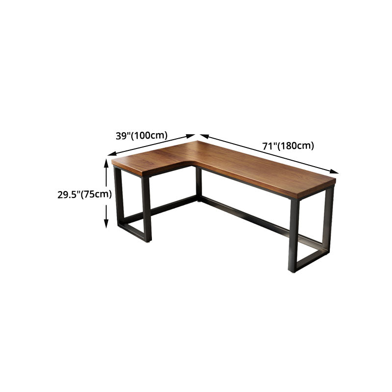 L-Shape Writing Table Industrial Solid Wood Fixed Home Working Table