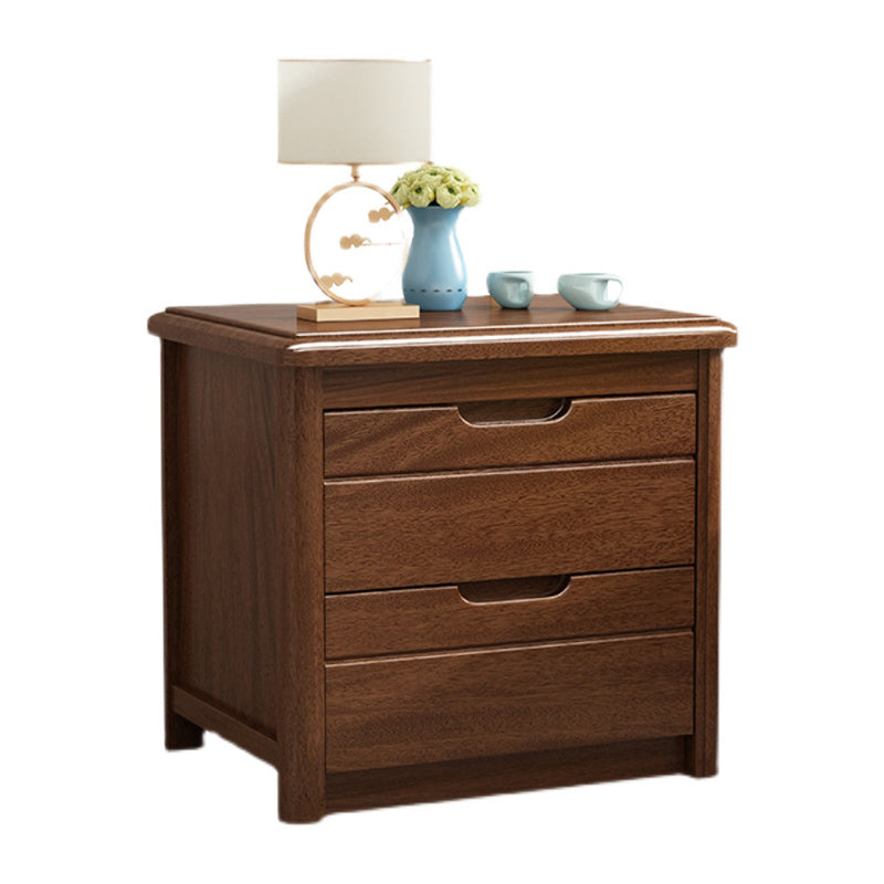 Solid Wood 20" Bed Nightstand 2-Drawer Walnut Modern Night Table