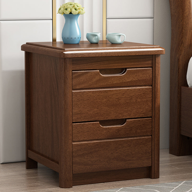 Solid Wood 20" Bed Nightstand 2-Drawer Walnut Modern Night Table