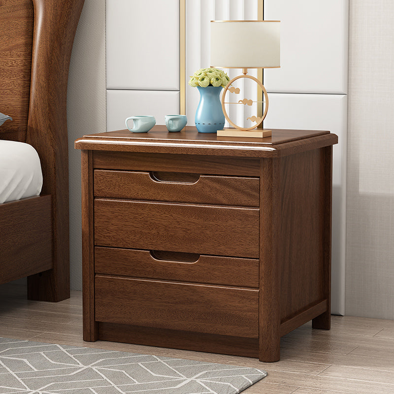 Solid Wood 20" Bed Nightstand 2-Drawer Walnut Modern Night Table