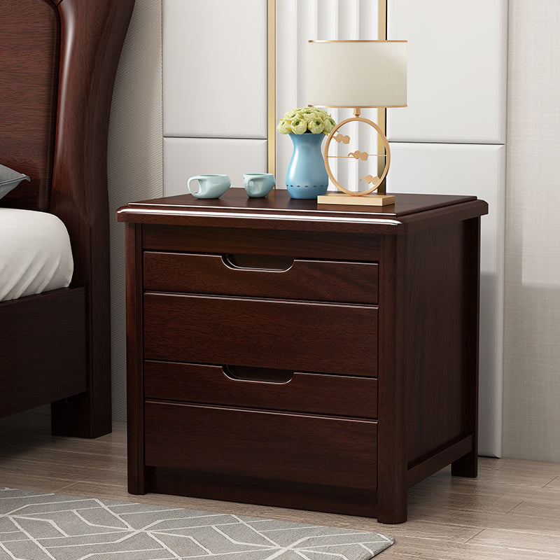 Solid Wood 20" Bed Nightstand 2-Drawer Walnut Modern Night Table