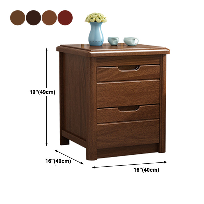 Solid Wood 20" Bed Nightstand 2-Drawer Walnut Modern Night Table