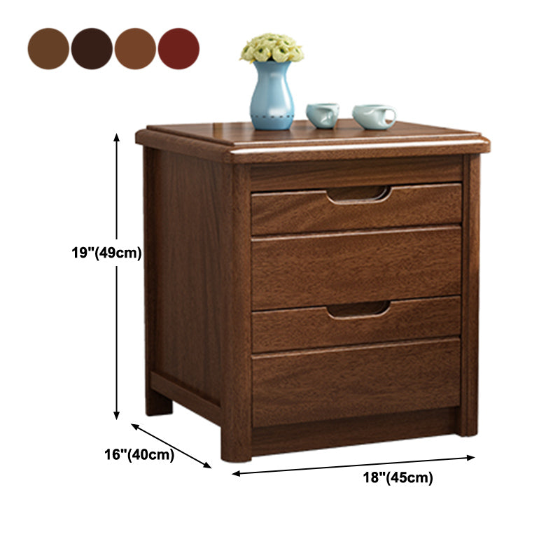 Solid Wood 20" Bed Nightstand 2-Drawer Walnut Modern Night Table